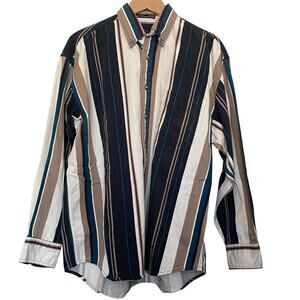 Vtg Salmon River Traders Button Up Shirt Striped Multicolor Western Size Large